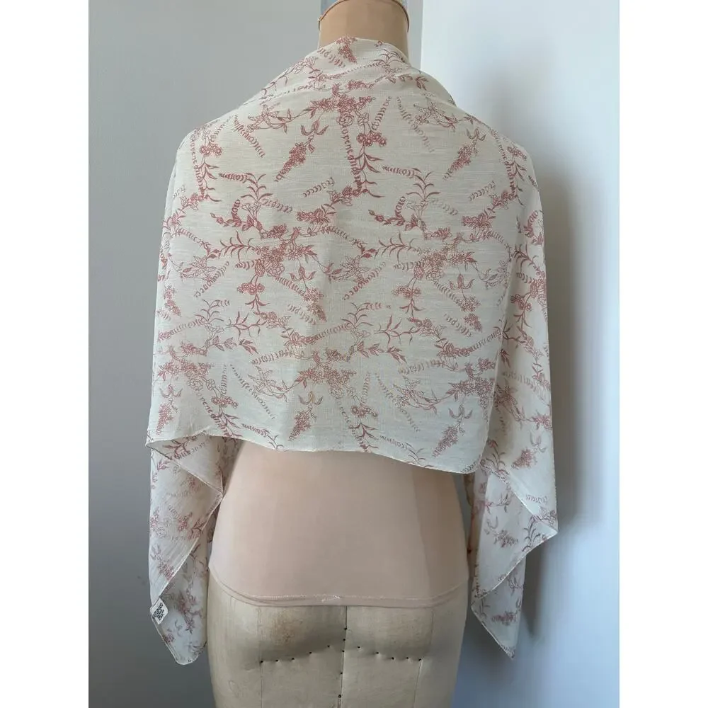 Sheer Cream Long Scarf Blush Pink Floral Botanical Textured Boho Romantic FLAW